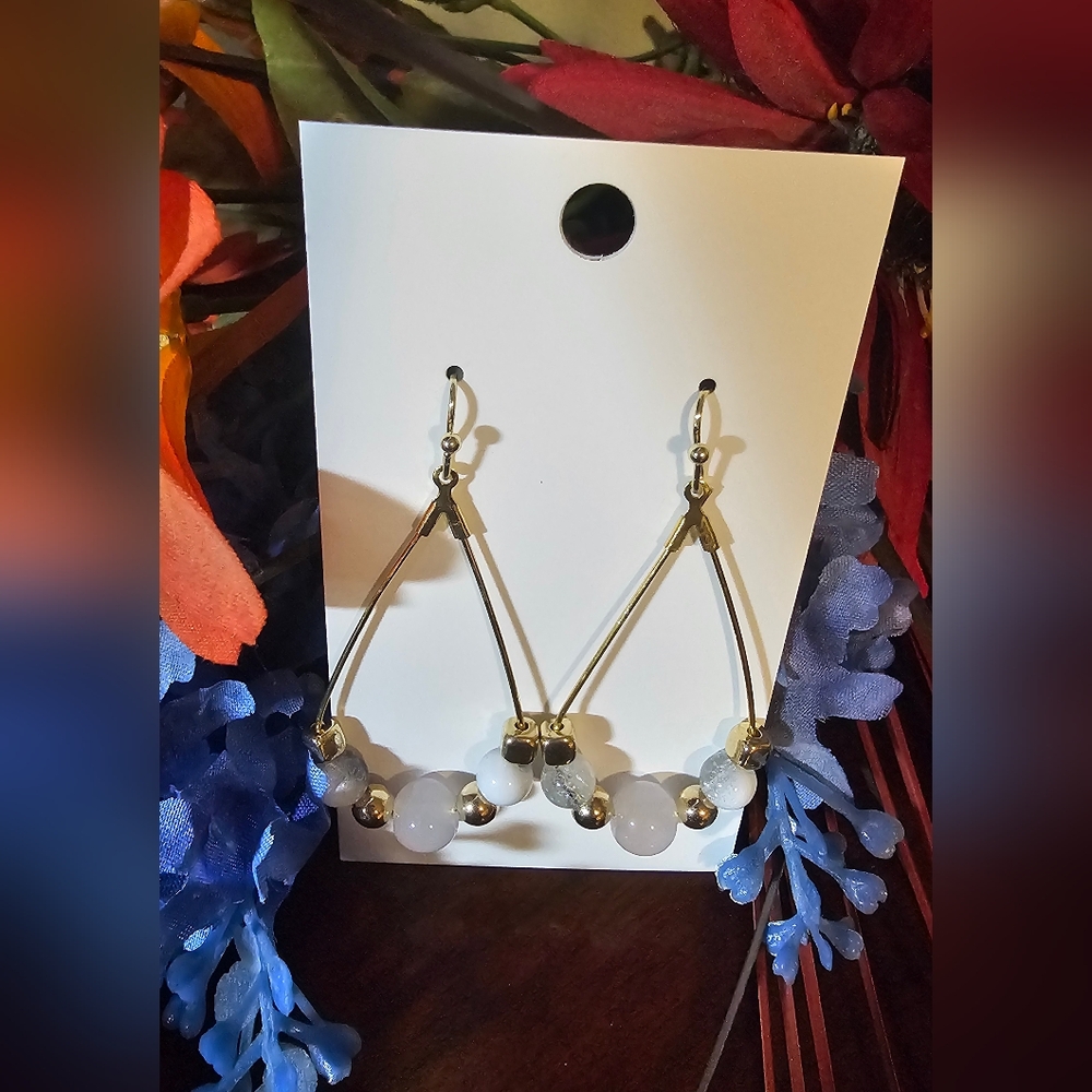 Elegant Gold and White Dangle Earrings